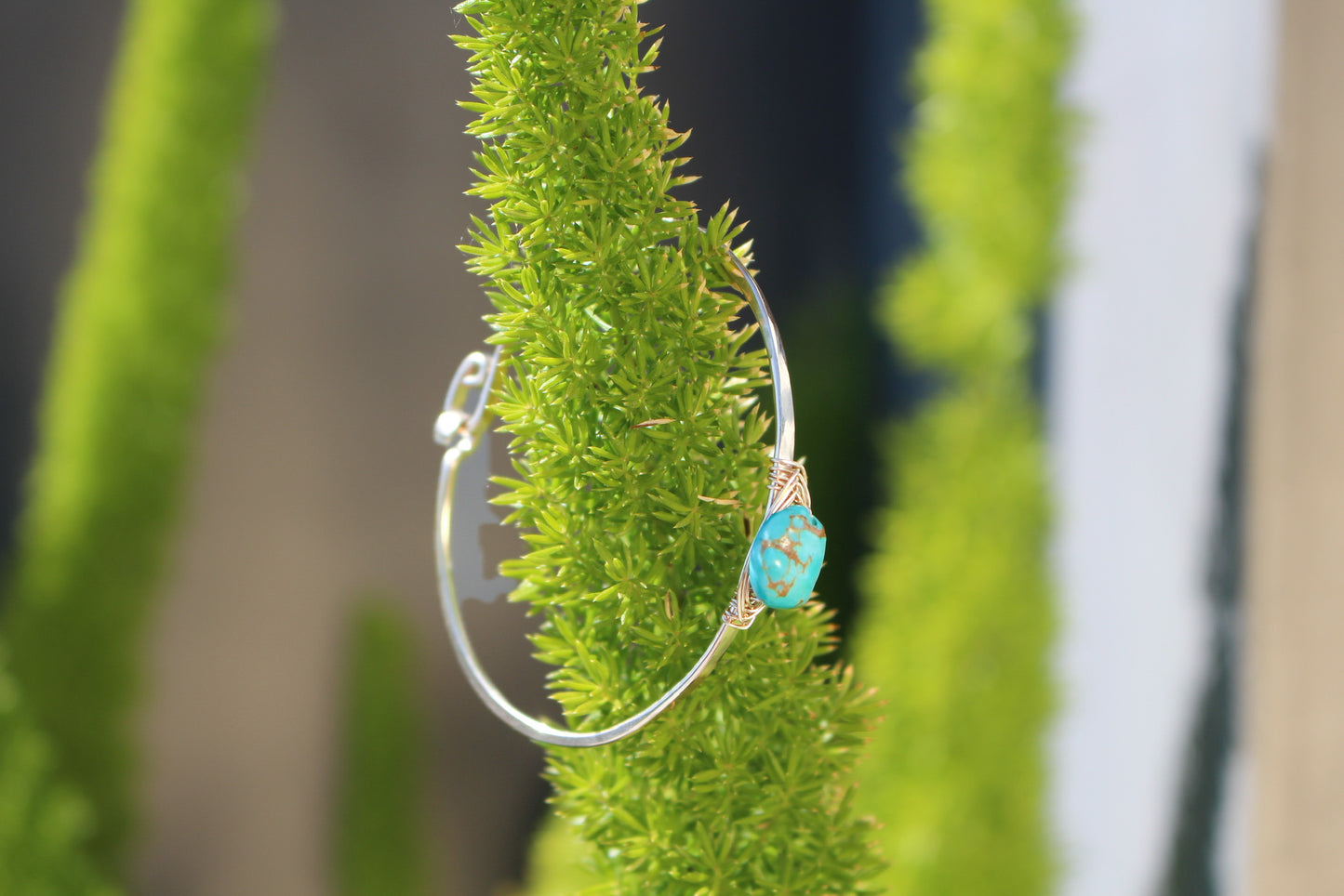 Turquoise Gemstone Bangle, Sterling Silver, 14K Gold Fill