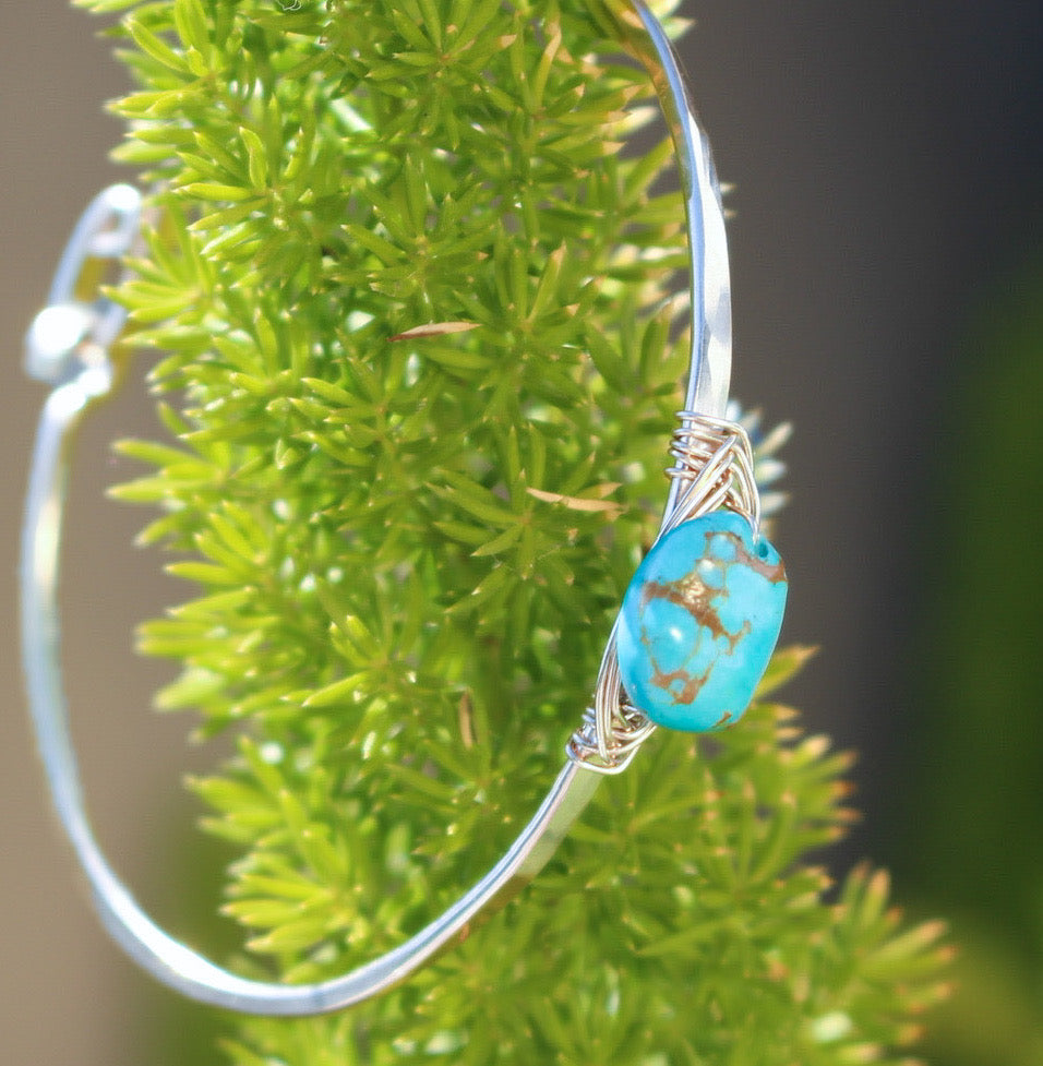 Turquoise Gemstone Bangle, Sterling Silver, 14K Gold Fill