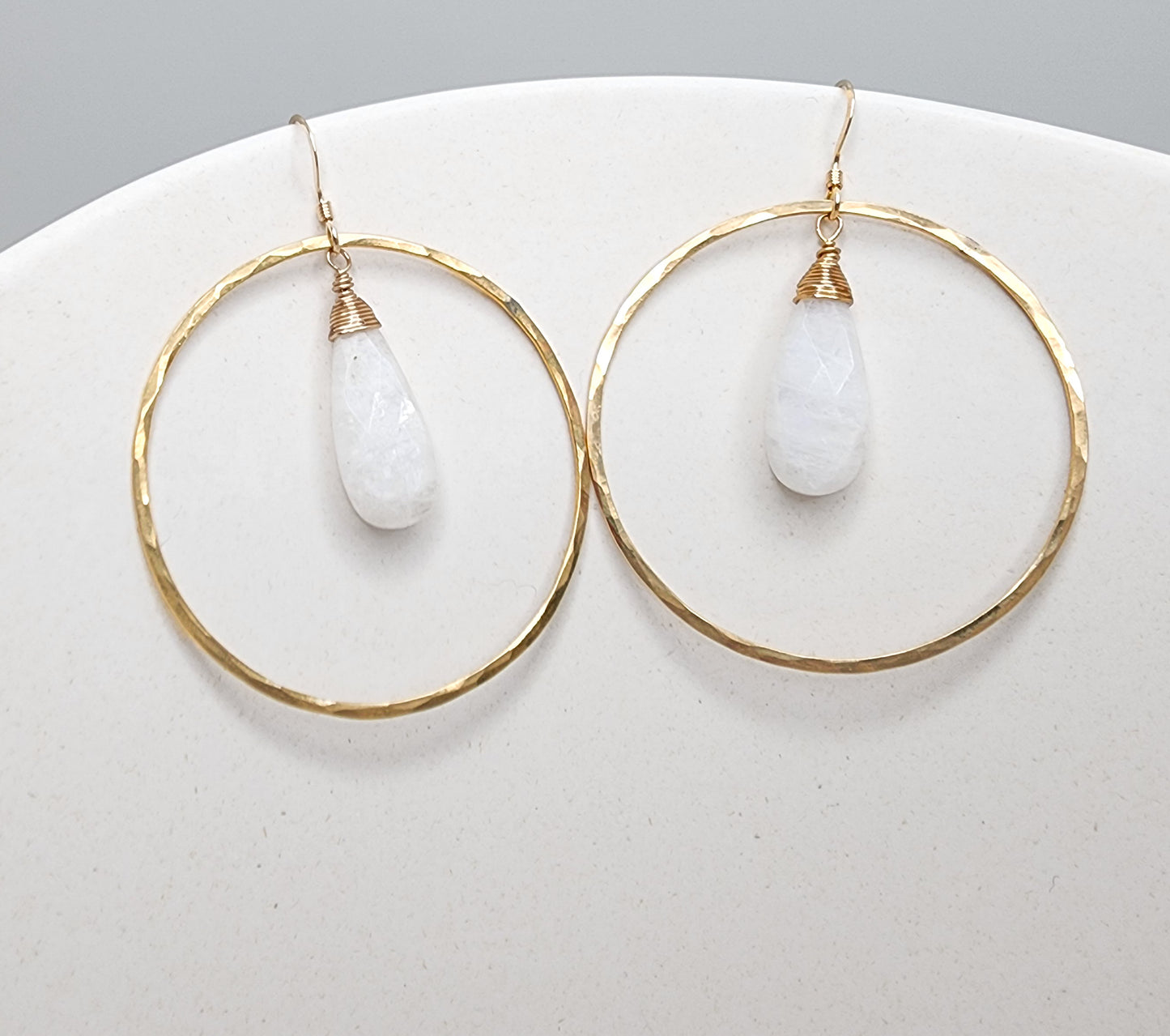 Moonstone Hoop Earrings, Silver, Gold