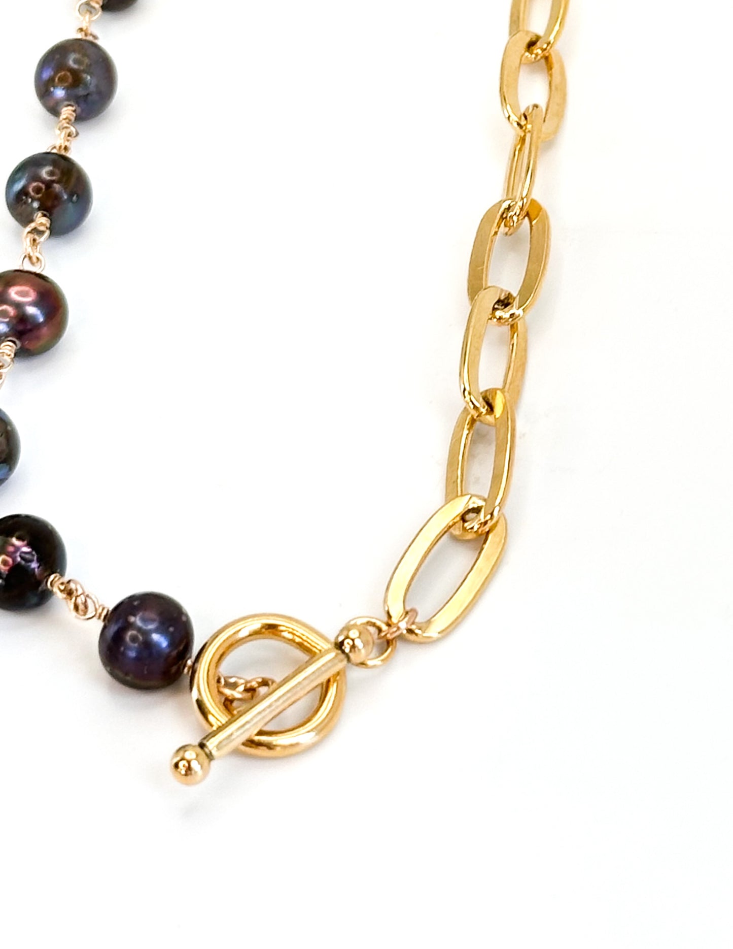 Peacock Pearl and Chunky 14k Gold Fill Paperclip Necklace