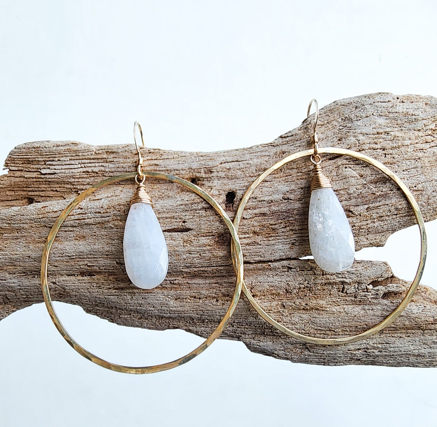 Moonstone Hoop Earrings in 14k Gold Fill or Sterling Silver