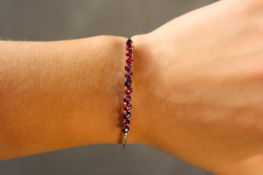 Garnet Bracelet, Stacking Bangle, Sterling Silver, 16K Gold Fill