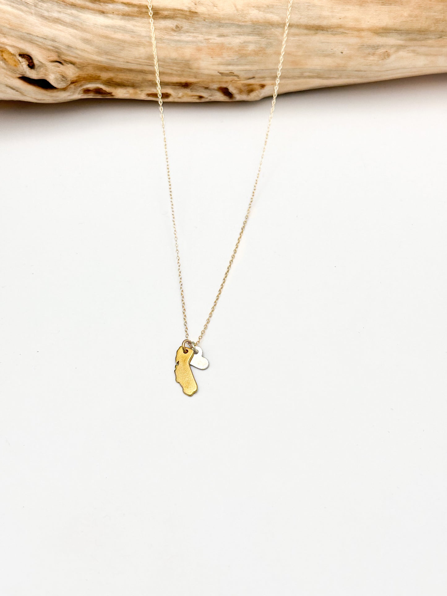 Sterling Silver Califonia Love Necklace with Gold Heart