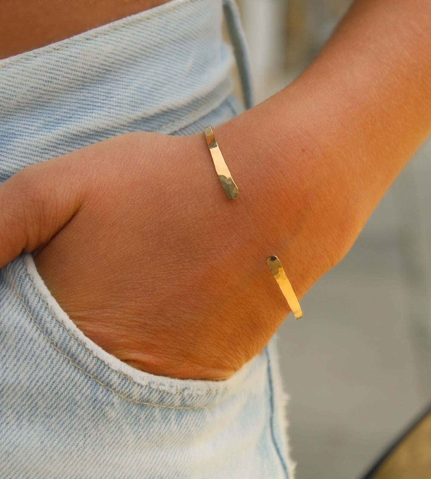 14k Gold Filled Hammerred Cuff Bangle Bracelet