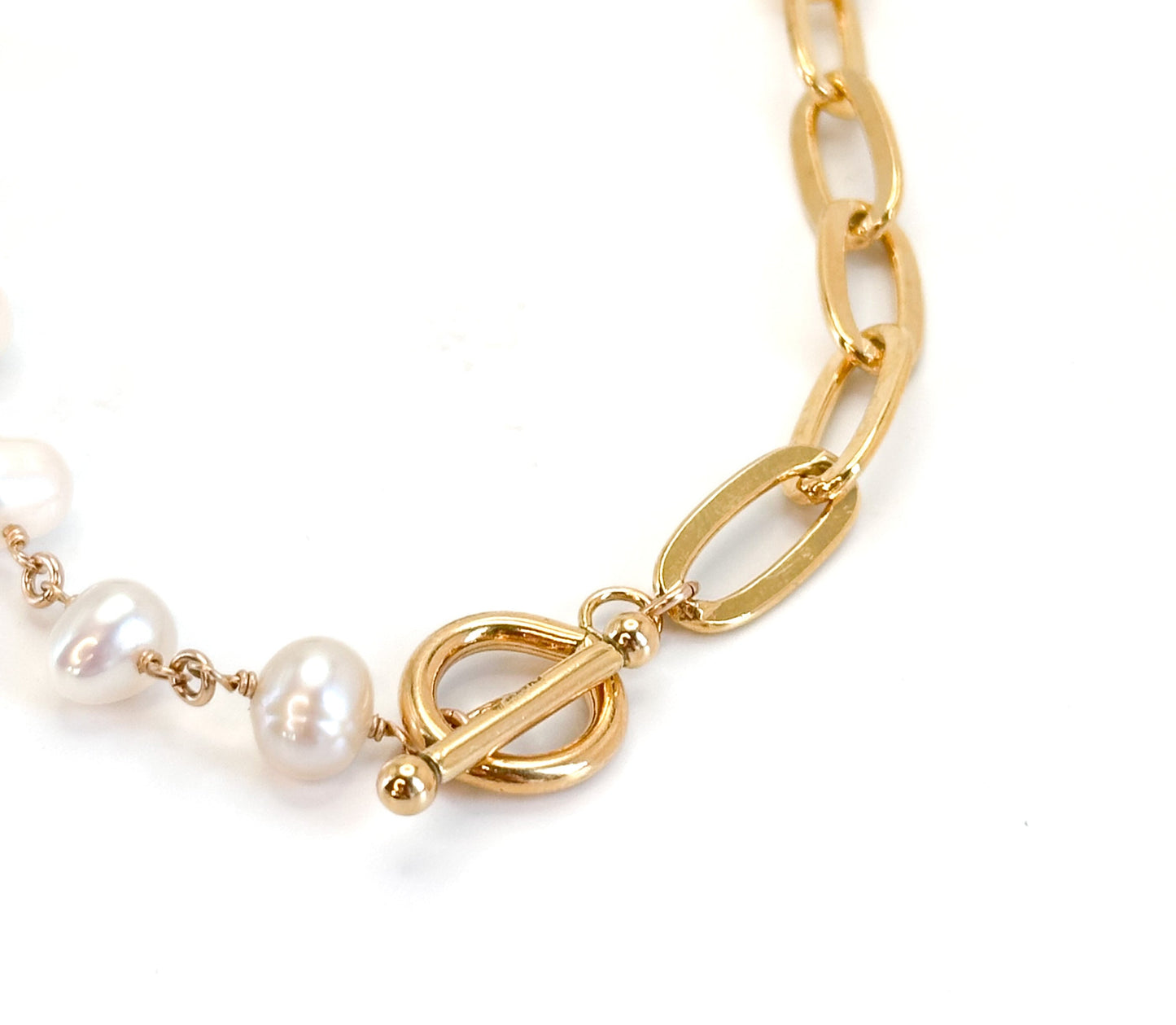 Peacock Pearl and Chunky 14k Gold Fill Paperclip Necklace