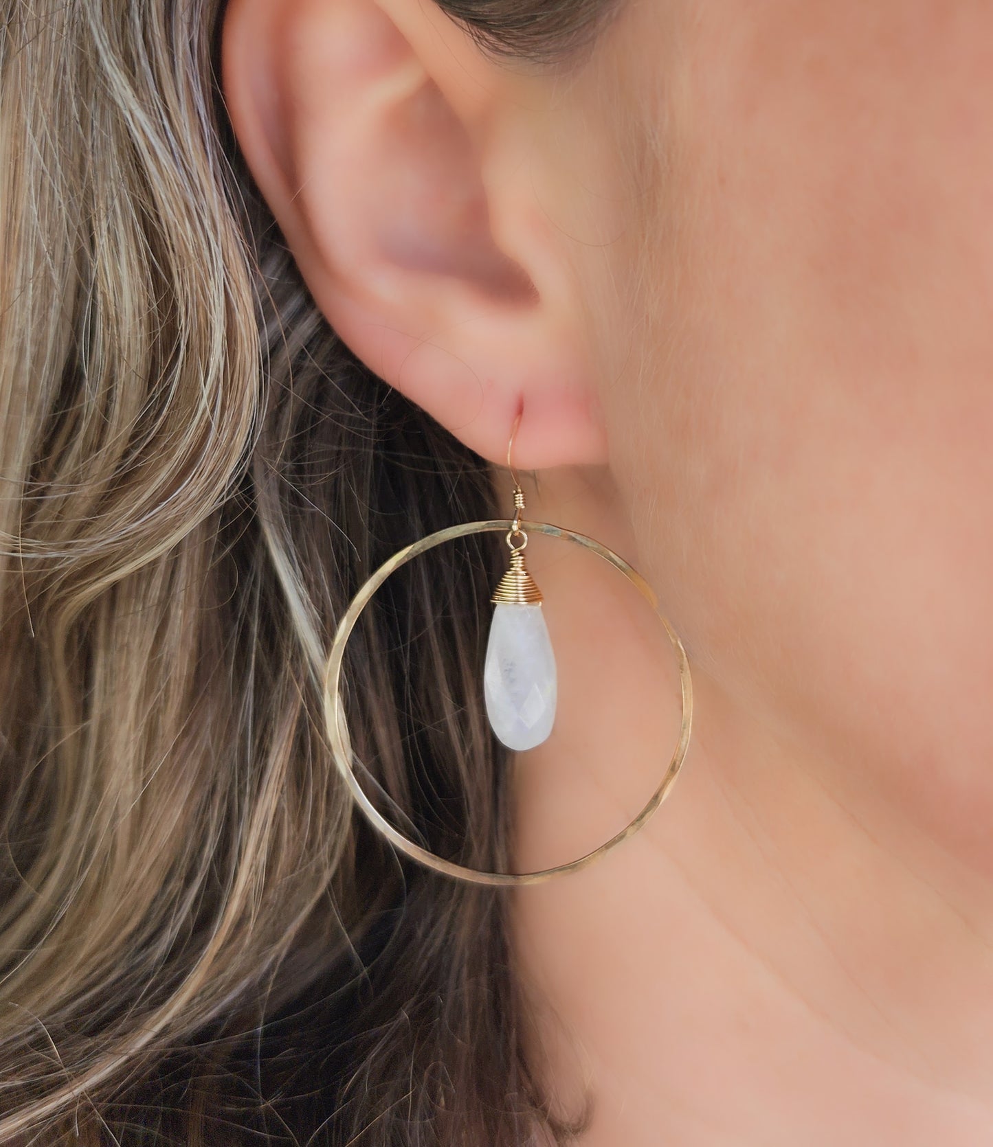 Moonstone Hoop Earrings in 14k Gold Fill or Sterling Silver