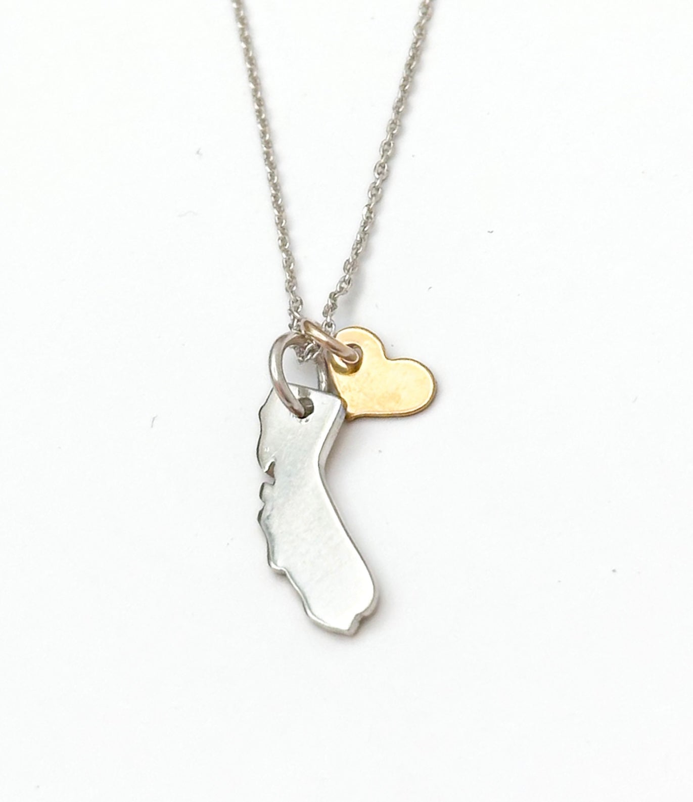 Gold Vermeil California Love Necklace with Sterling Silver Heart, Mixed Metal