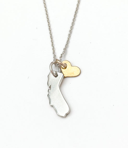 Sterling Silver Califonia Love Necklace with Gold Heart