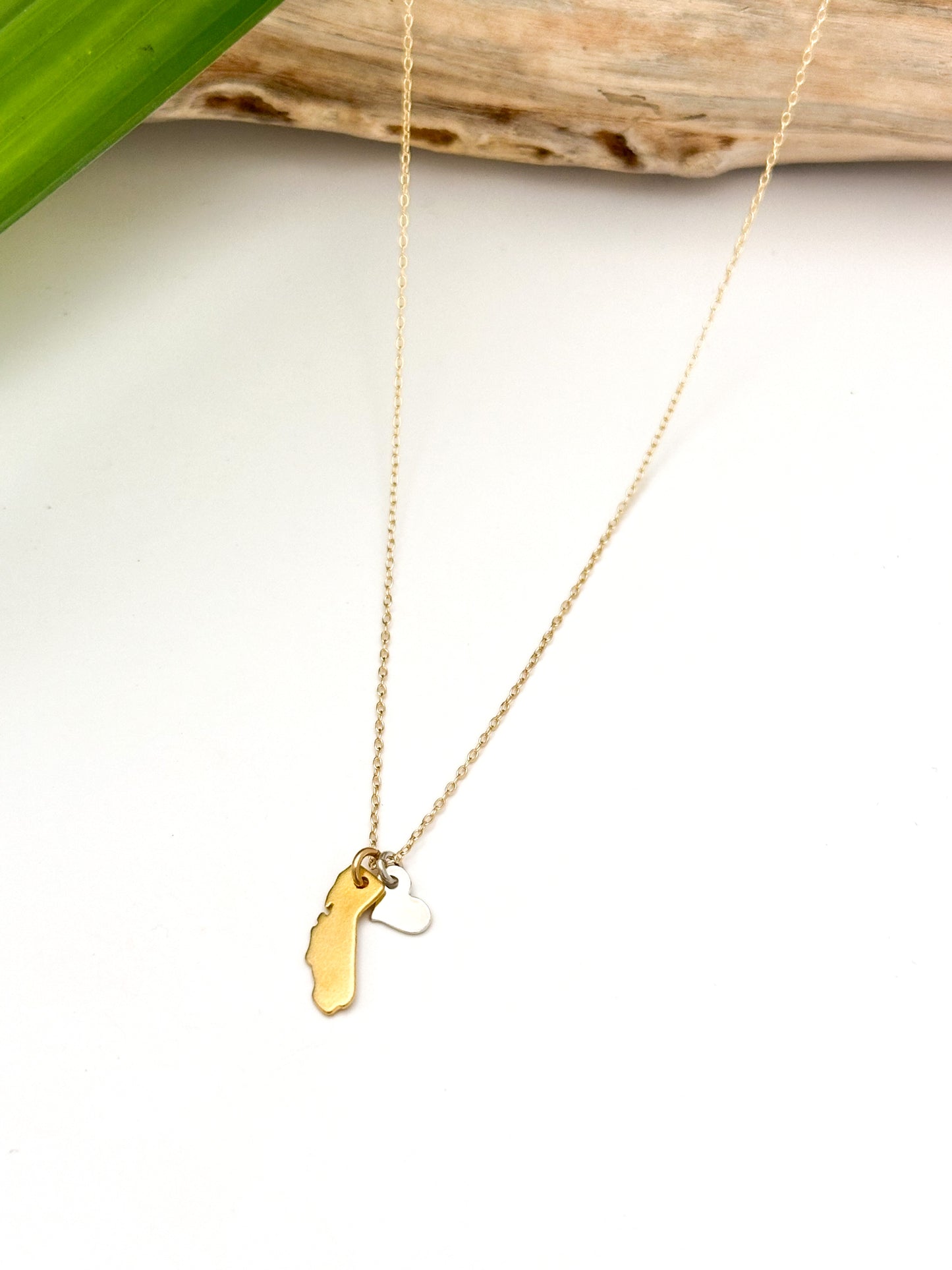 Gold Vermeil California Love Necklace with Sterling Silver Heart, Mixed Metal