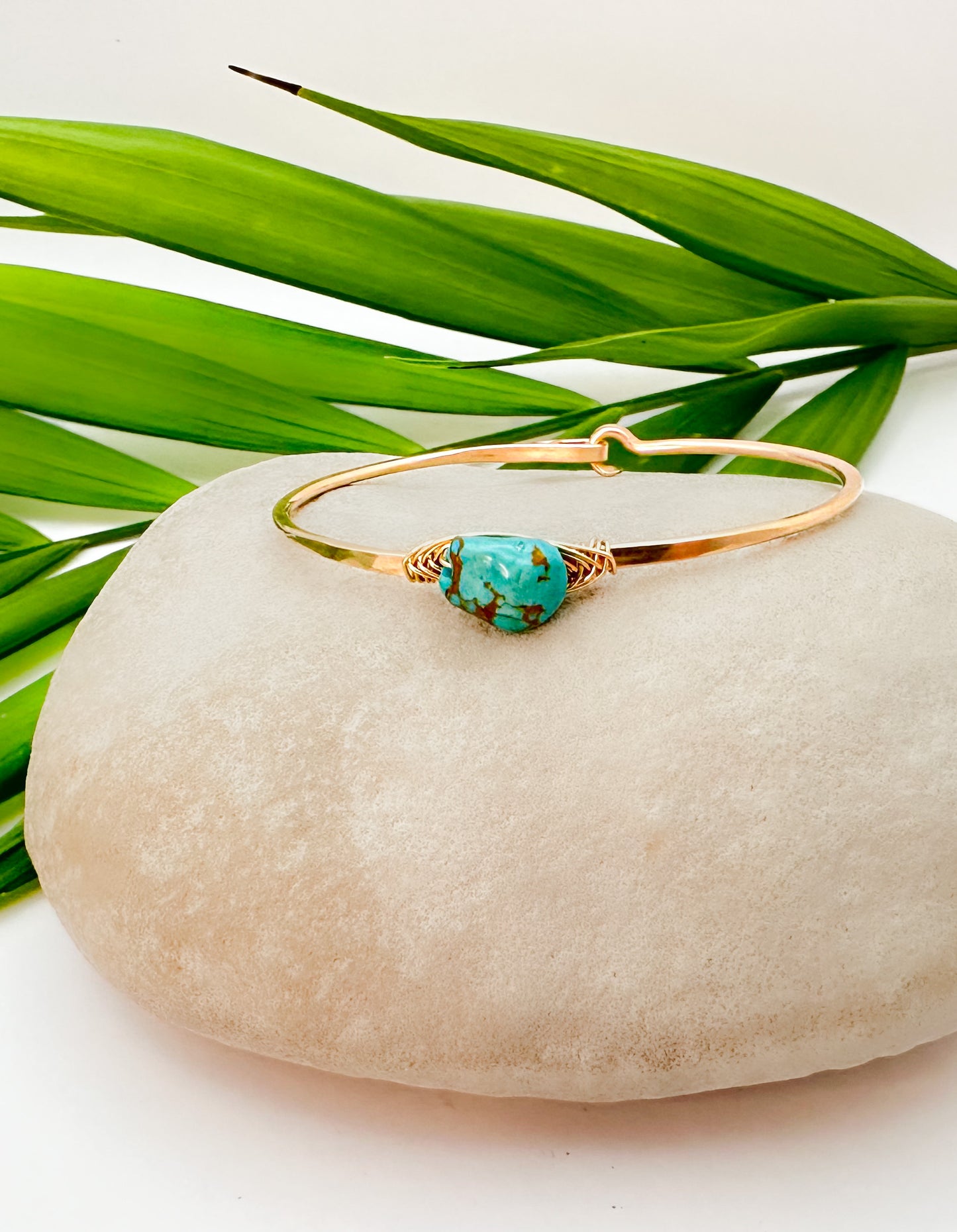 Turquoise Gemstone Bangle, Sterling Silver, 14K Gold Fill