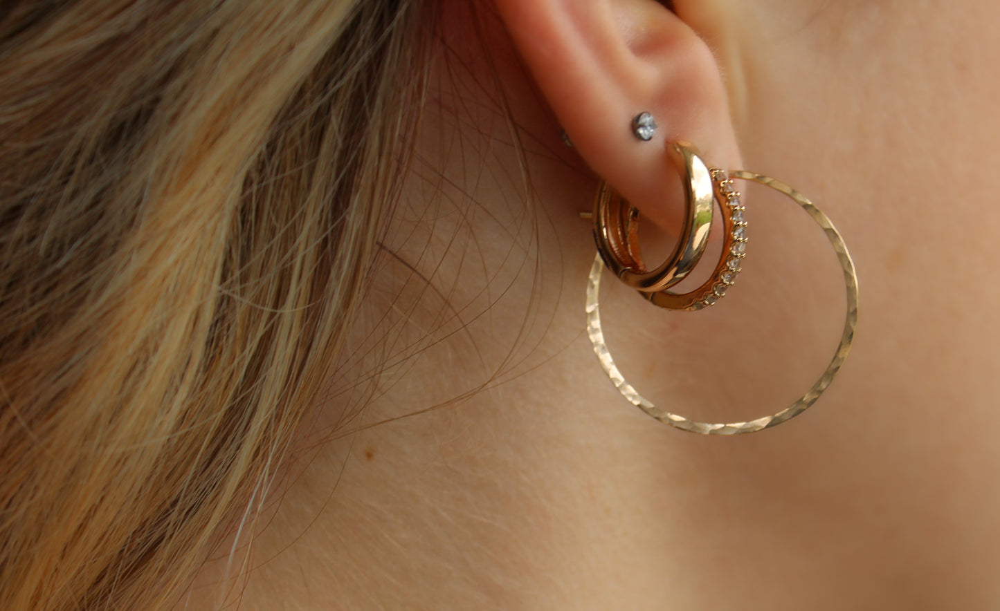 Gold Hoop Earrings, Dainty Hammered Hoops