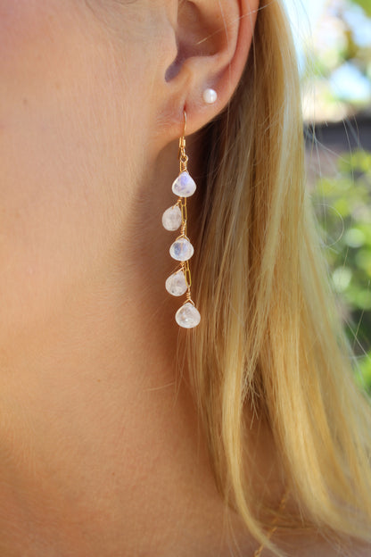 Dangle Faceted Teardrop Multi-Moonstone Earrings