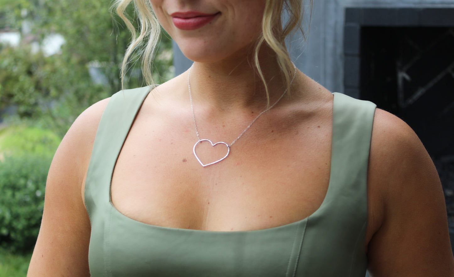 Large Sterling Silver Open Heart Necklace