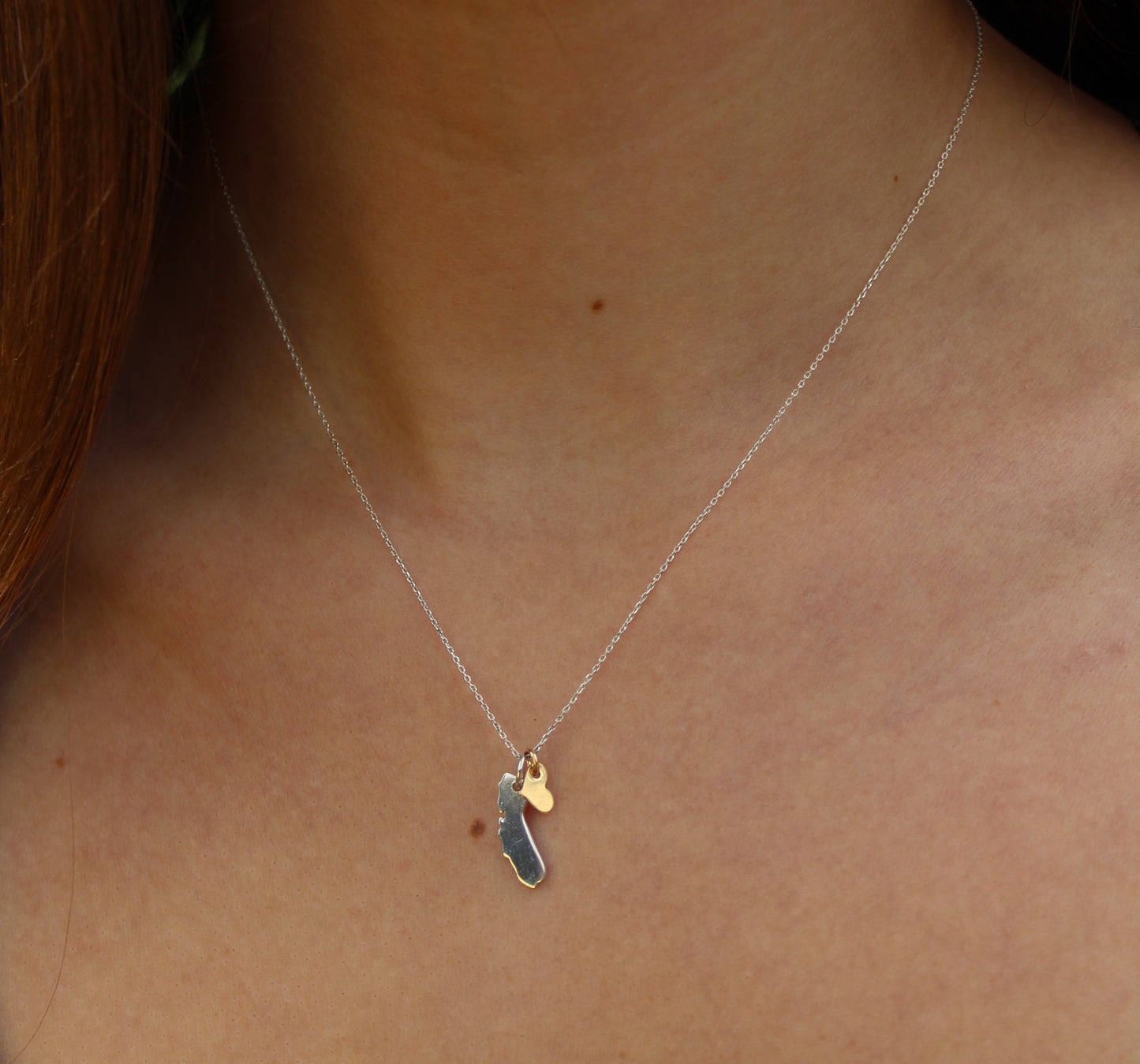 Sterling Silver Califonia Love Necklace with Gold Heart