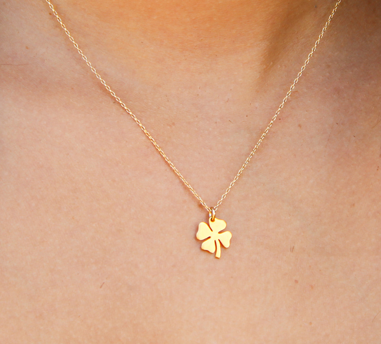 Gold Shamrock Necklace, 4 Leaf Clover