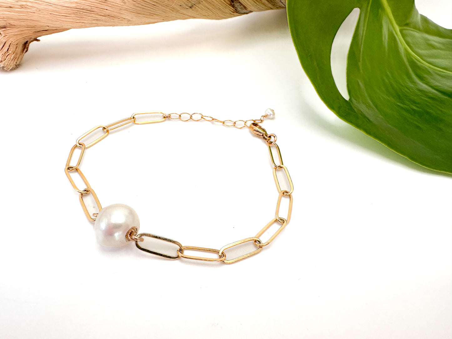 White Pearl Bracelet Paperclip Chain Bracelet