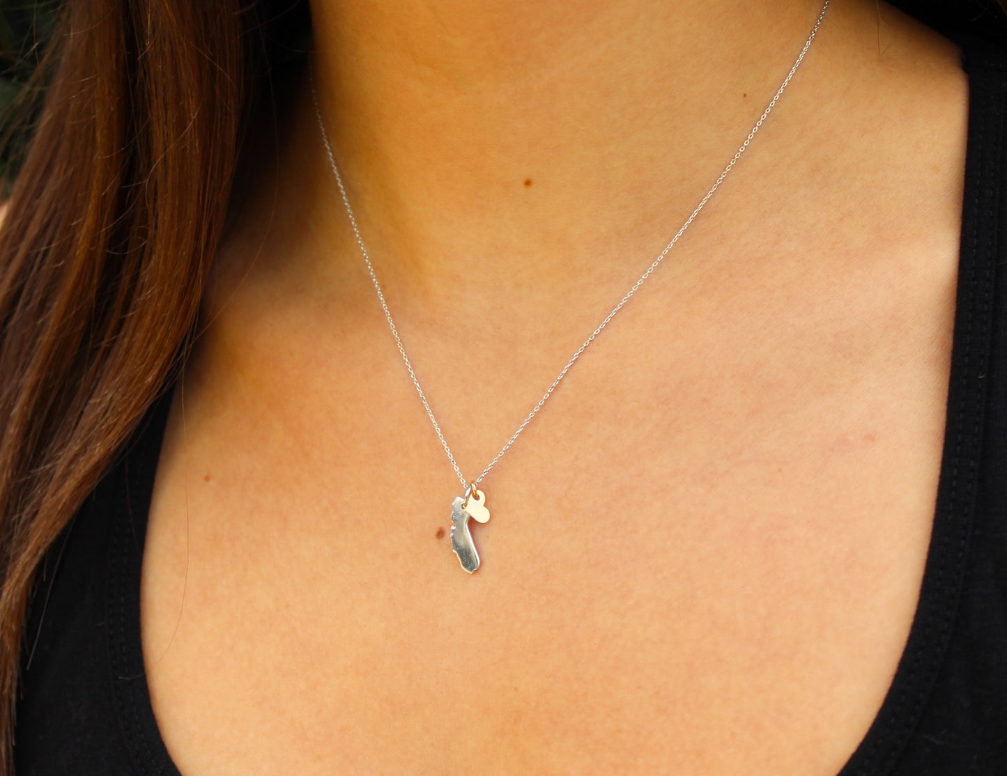 Sterling Silver Califonia Love Necklace with Gold Heart