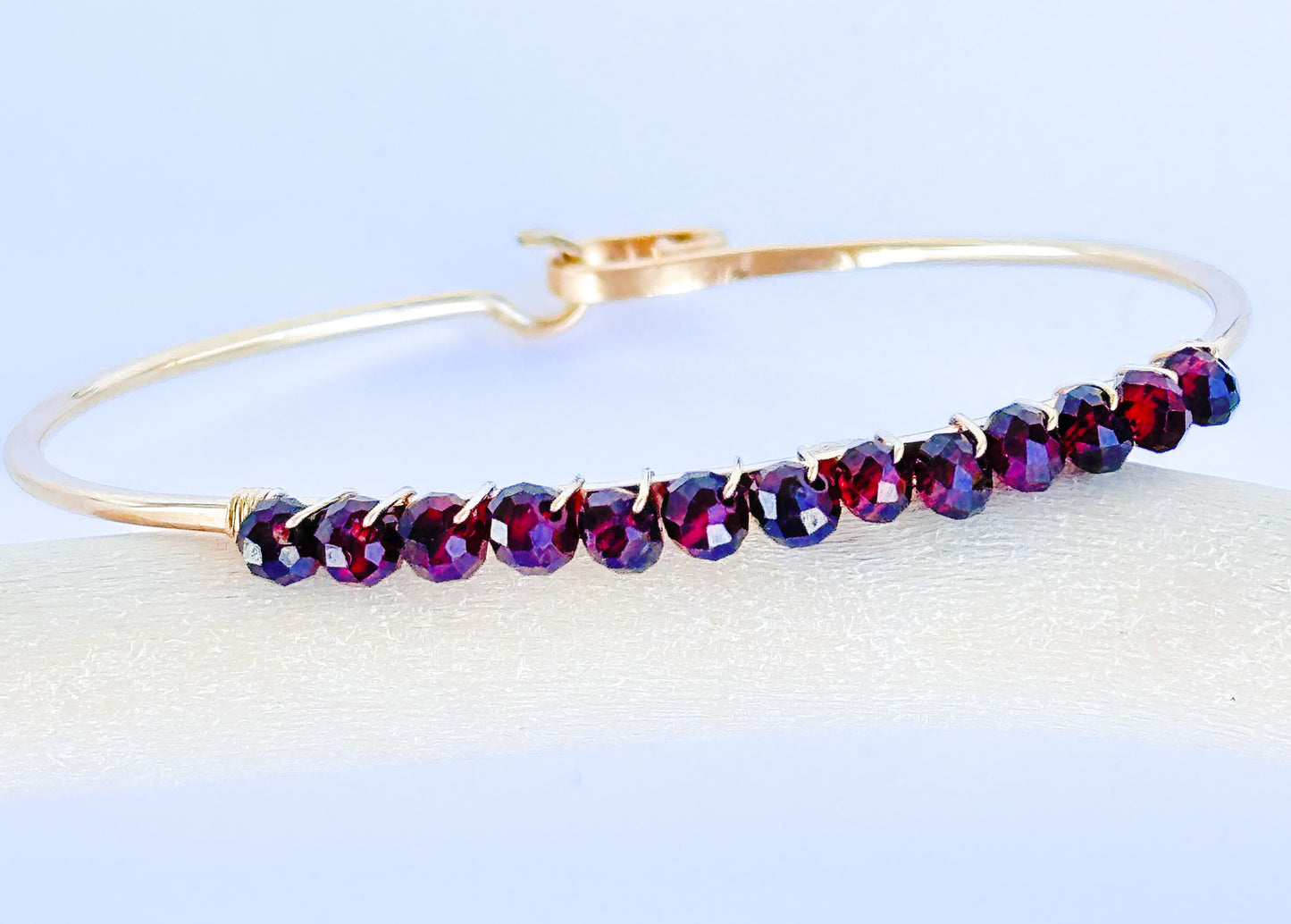 Garnet Bracelet, Stacking Bangle, Sterling Silver, 16K Gold Fill