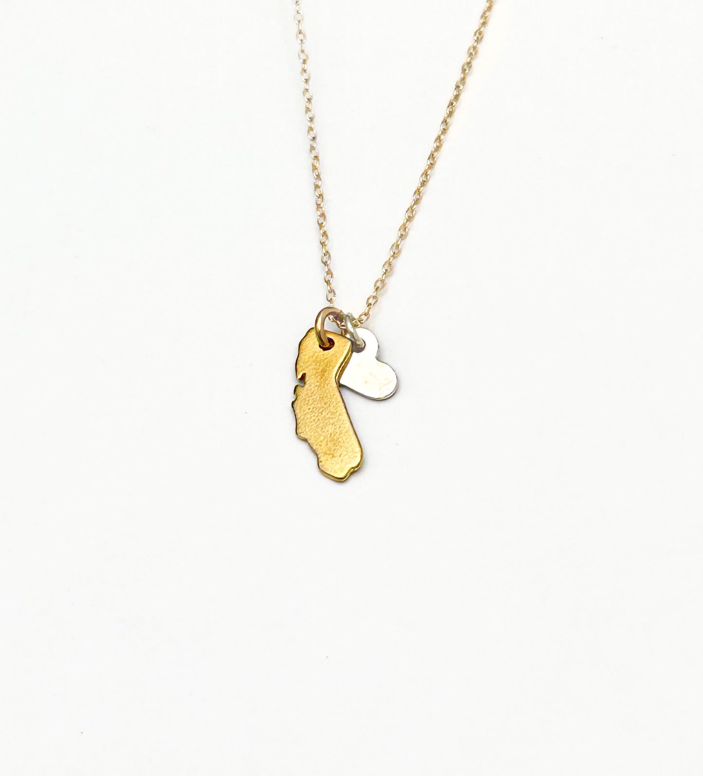 Sterling Silver Califonia Love Necklace with Gold Heart