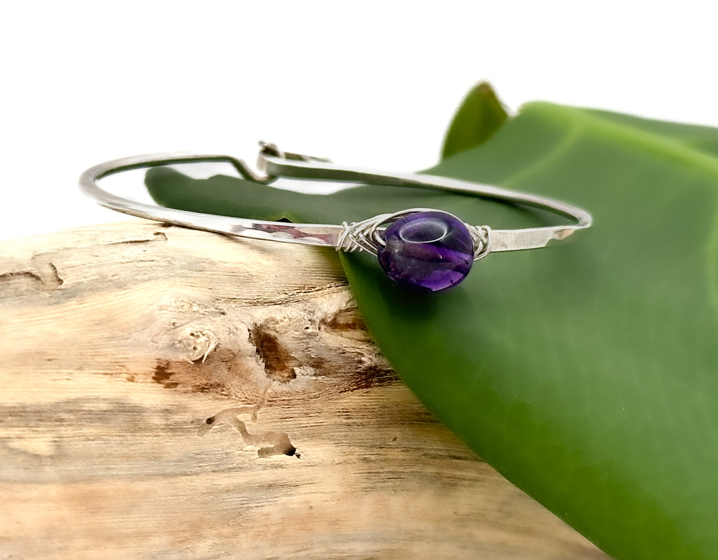 Amethyst Gemstone Bangle, Sterling Silver, 14K Gold Fill