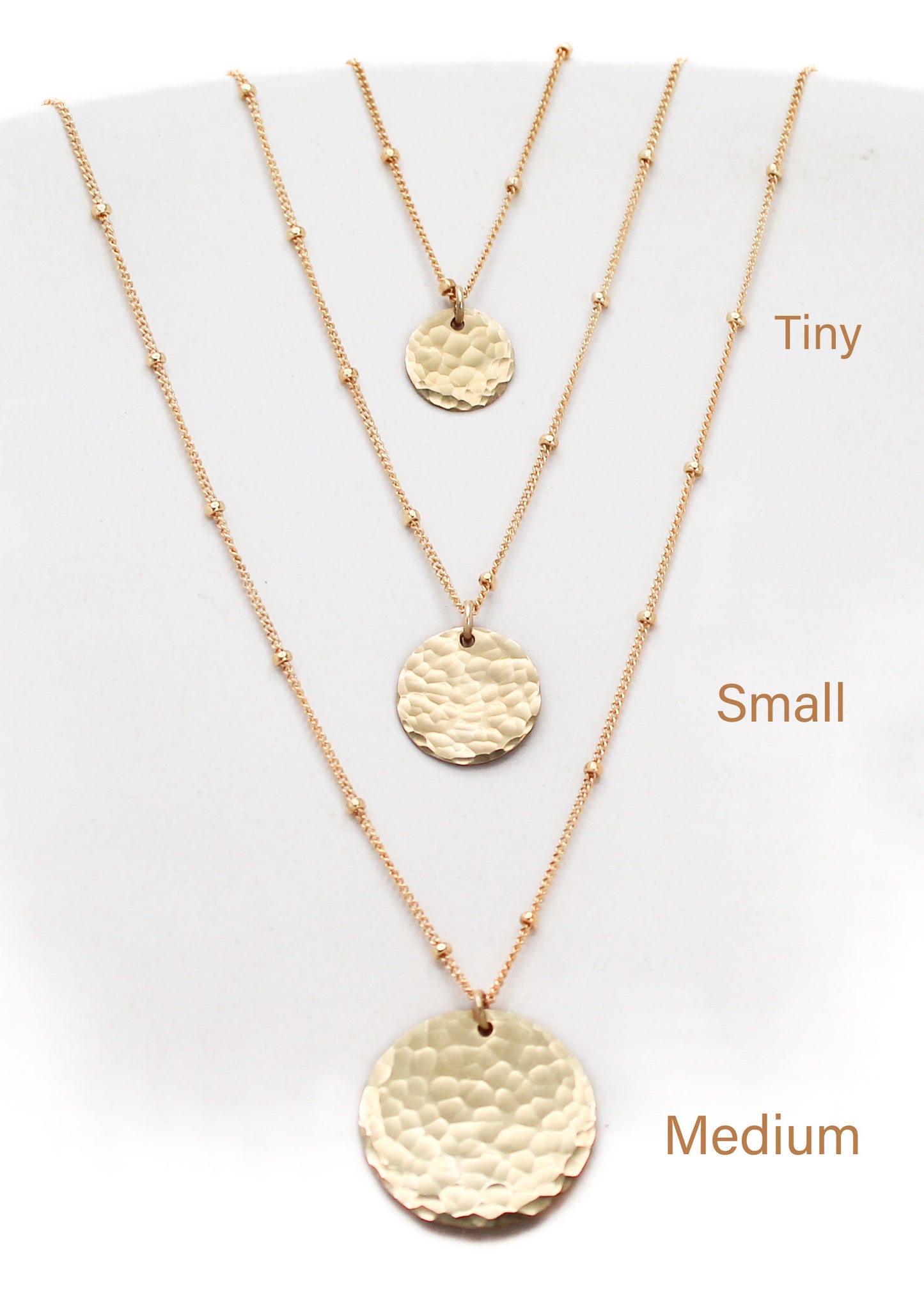 Medium Hammered Gold Circle Necklace on Satellite Chain