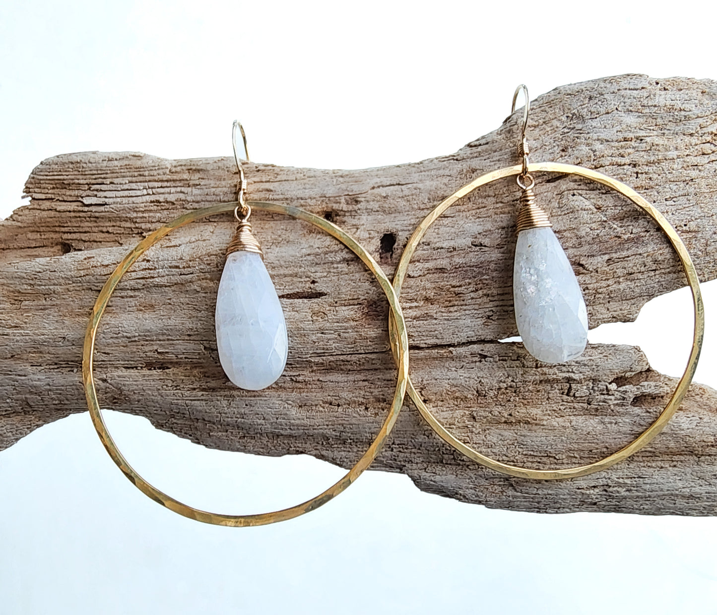 Moonstone Hoop Earrings, Silver, Gold