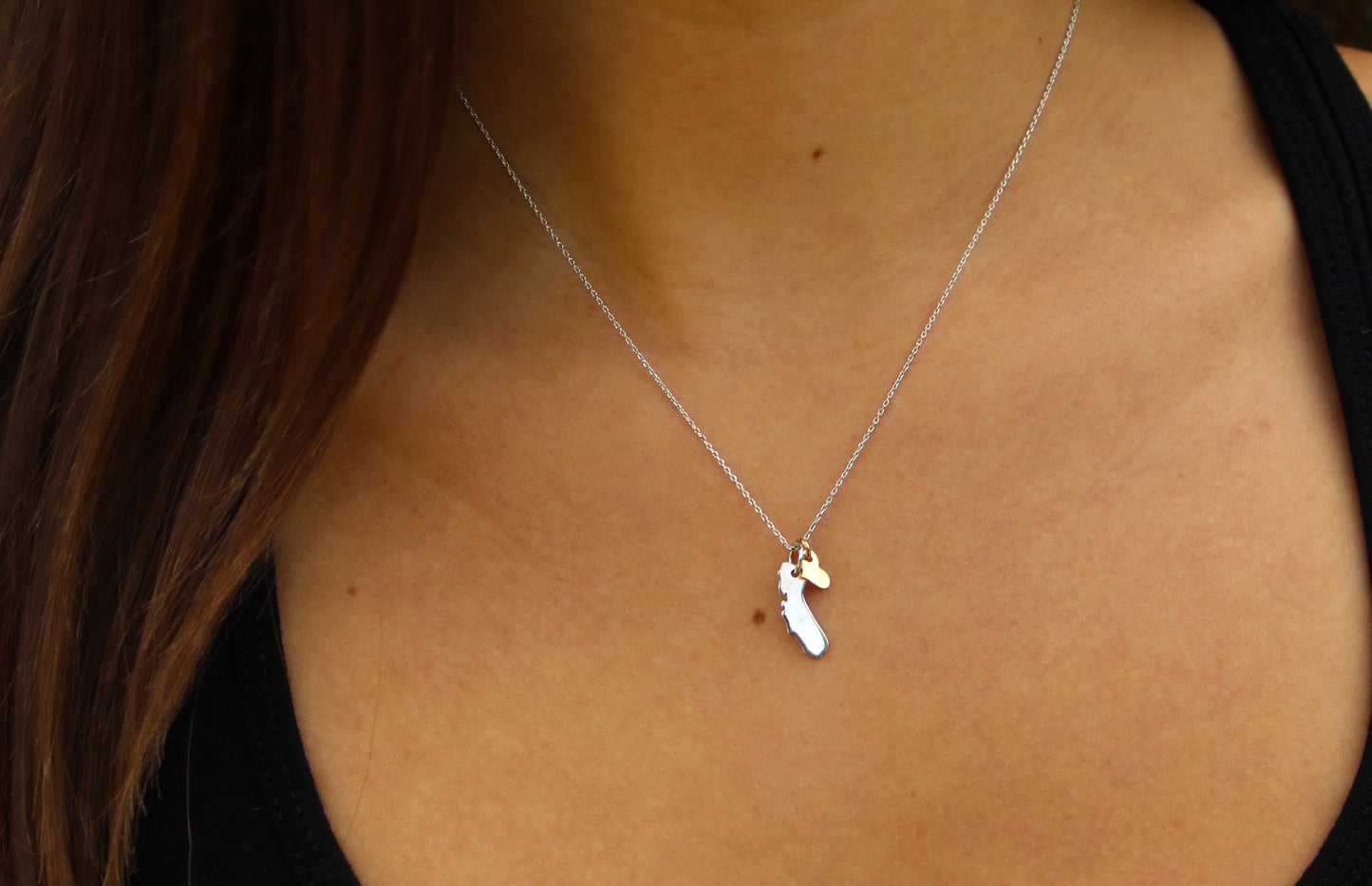 Sterling Silver Califonia Love Necklace with Gold Heart