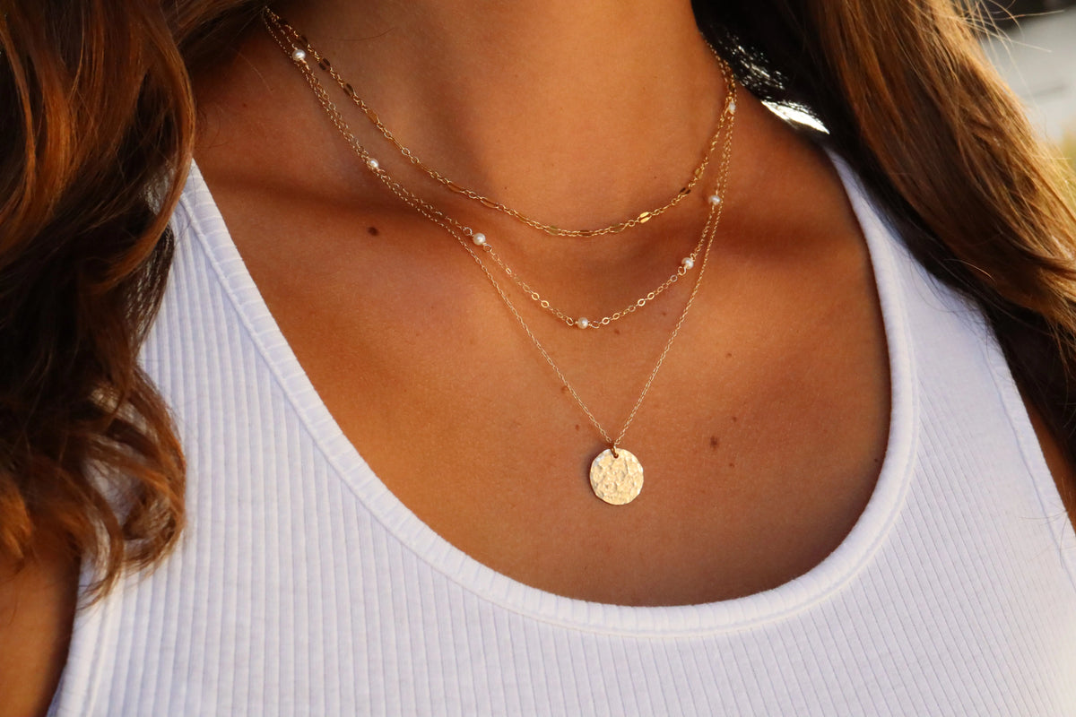 Layered Necklace Set, Set of 3, 14k Gold Filled, Minimalist, Pearl Triple Chain Necklace, Gold, Silver, Set, Long Layered Chain My Store
