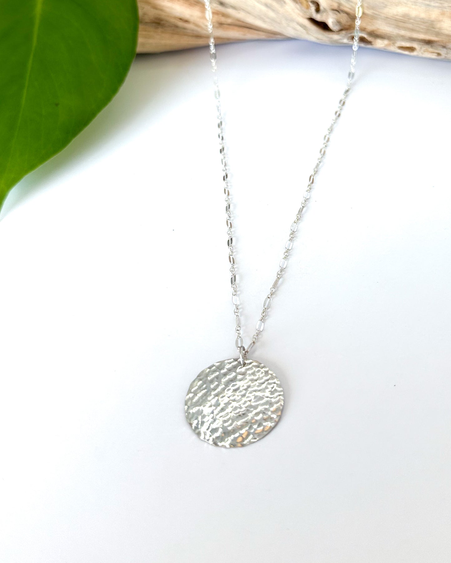 Large Hammered Circle Necklace, 14k Gold Fill, Sterling Silver