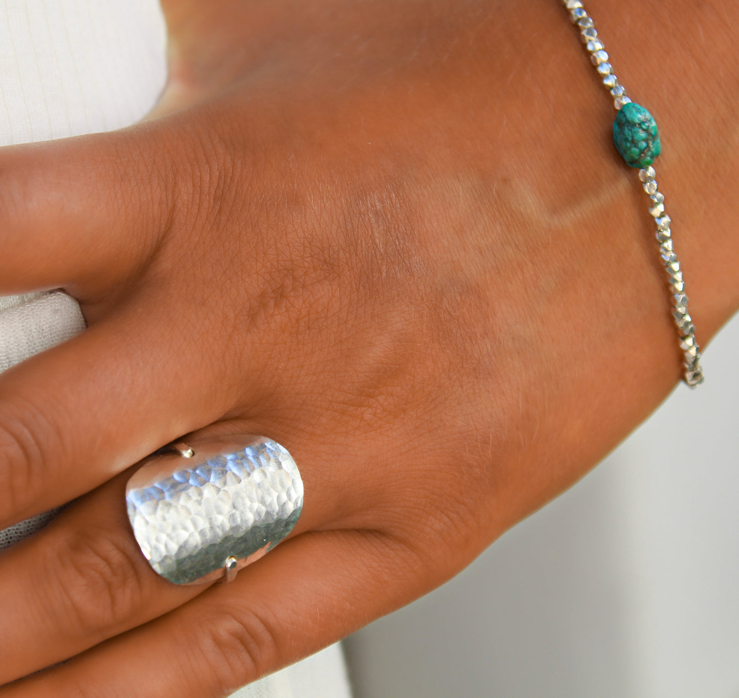 Turquoise Bracelet, Karen Hill Tribe Beads, Gold, Silver