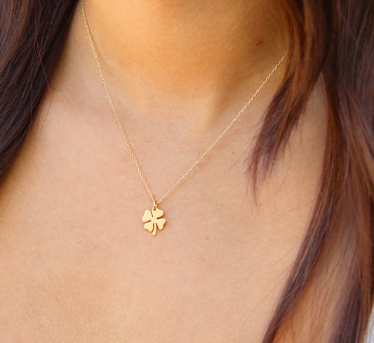 Gold Shamrock Necklace, 4 Leaf Clover