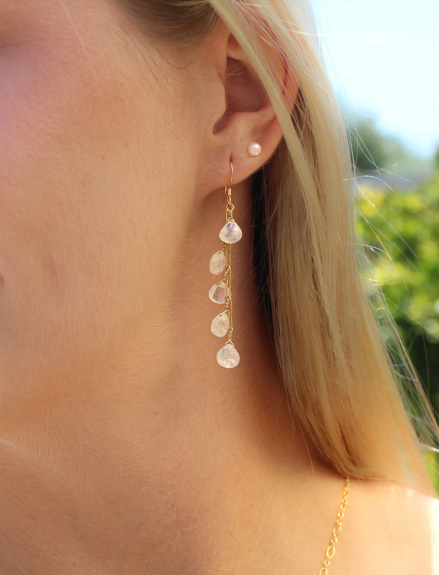Dangle Faceted Teardrop Multi-Moonstone Earrings