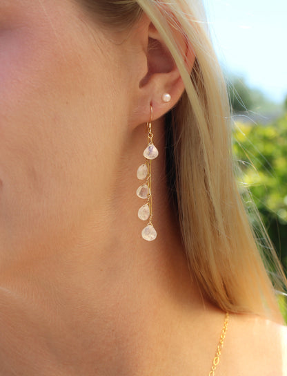 Dangle Faceted Teardrop Multi-Moonstone Earrings