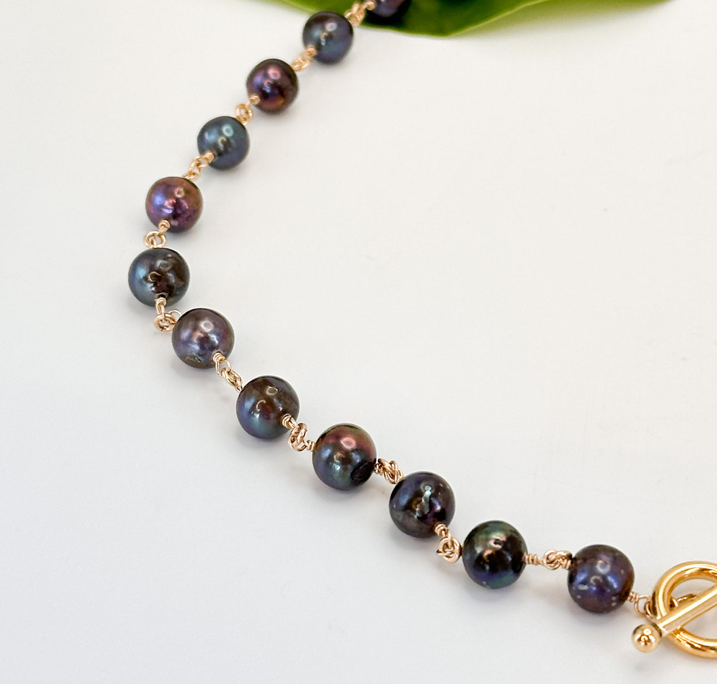 Peacock Pearl and Chunky 14k Gold Fill Paperclip Necklace