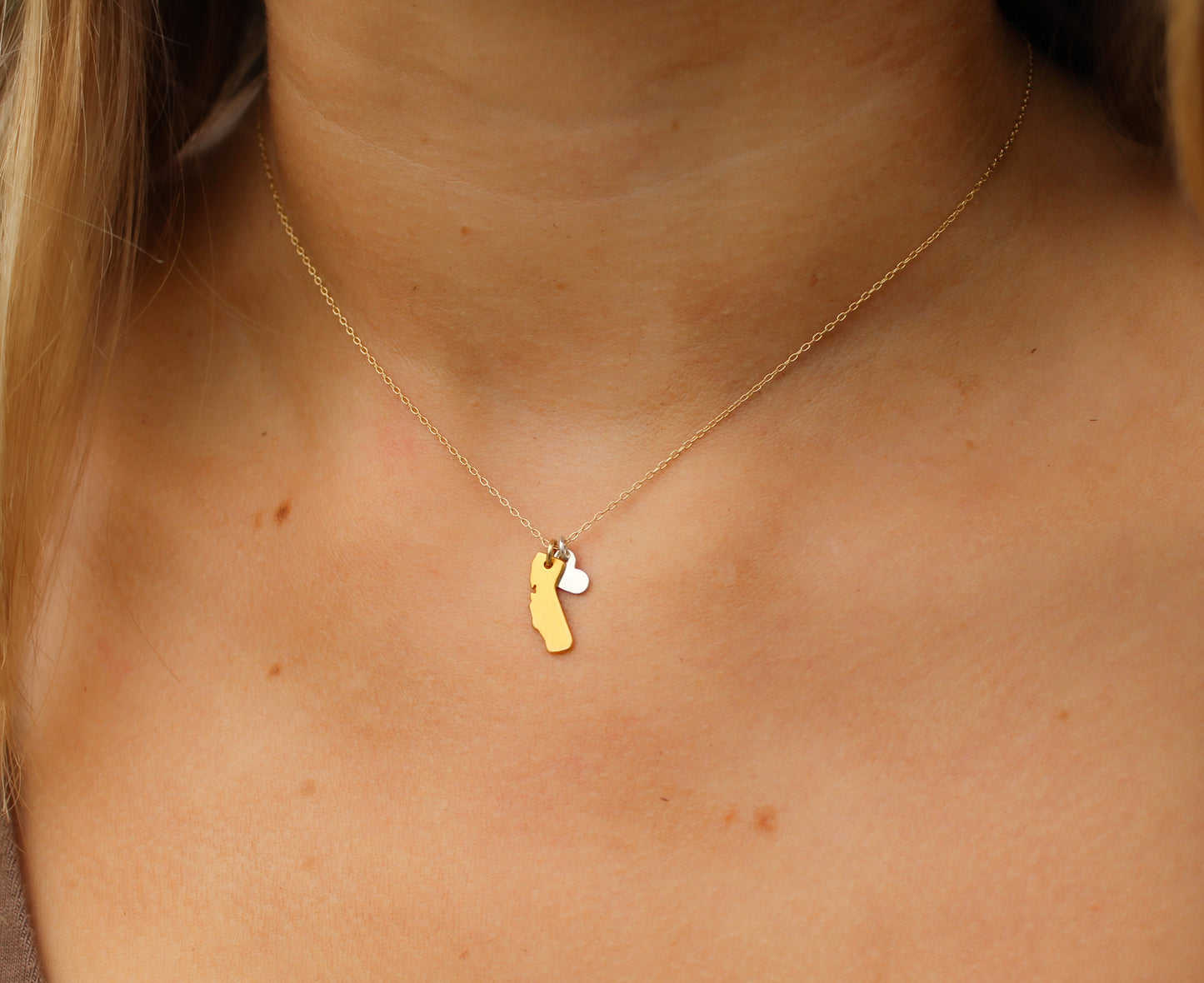 Sterling Silver Califonia Love Necklace with Gold Heart