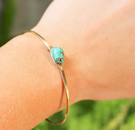 Turquoise Gemstone Bangle, Sterling Silver, 14K Gold Fill