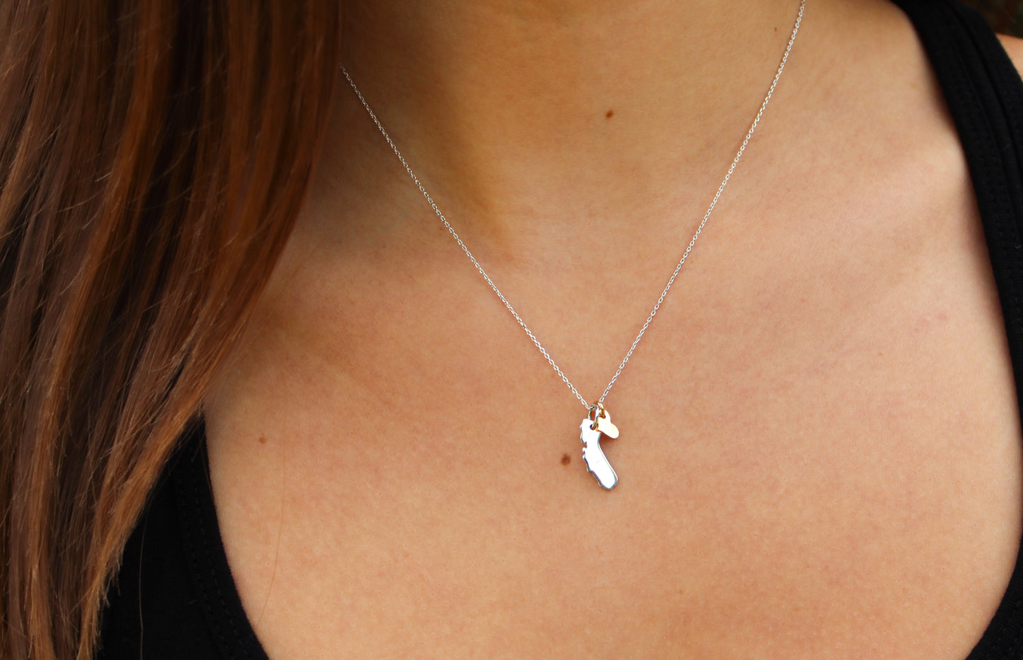 Sterling Silver Califonia Love Necklace with Gold Heart