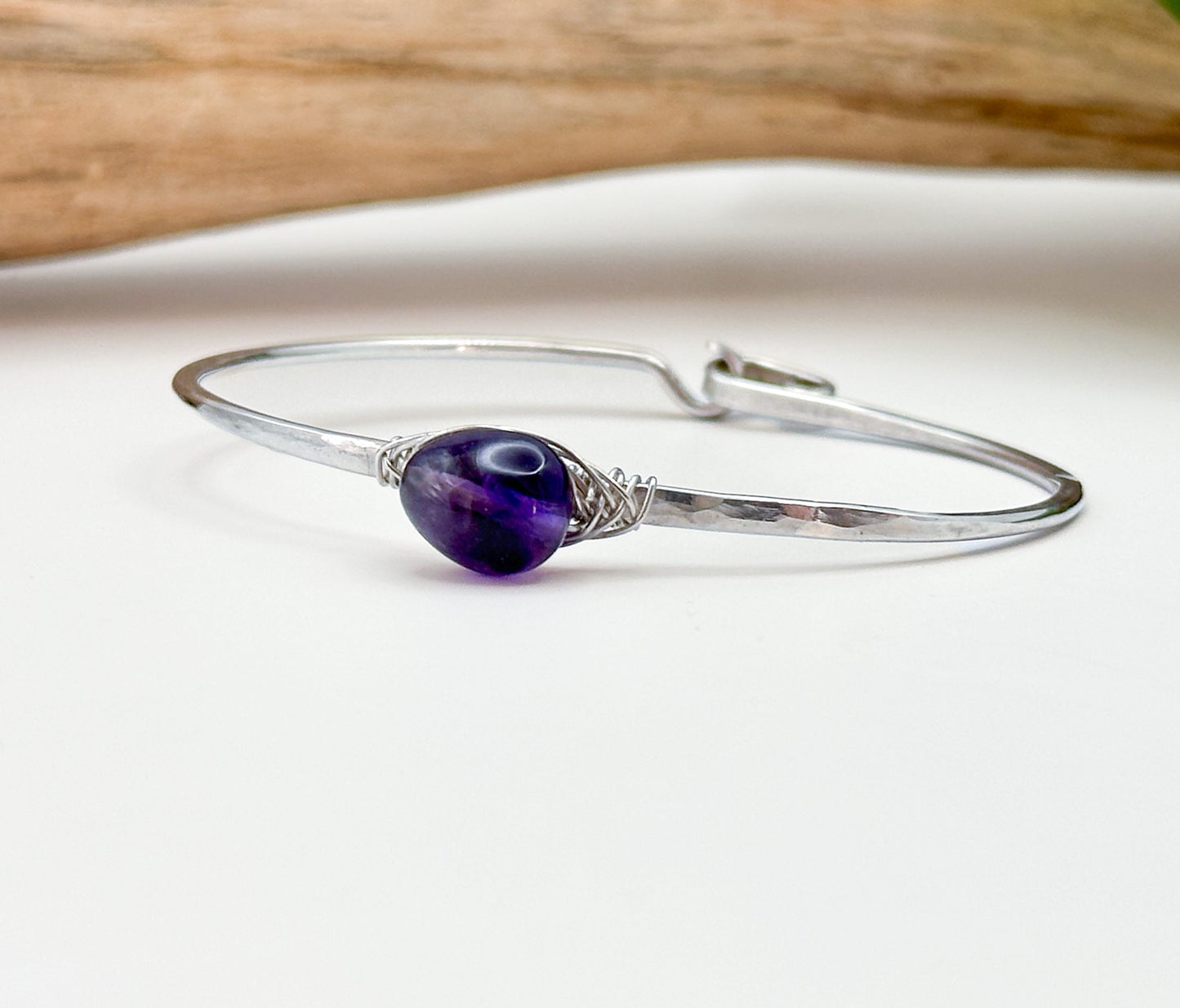 Amethyst Gemstone Bangle, Sterling Silver, 14K Gold Fill