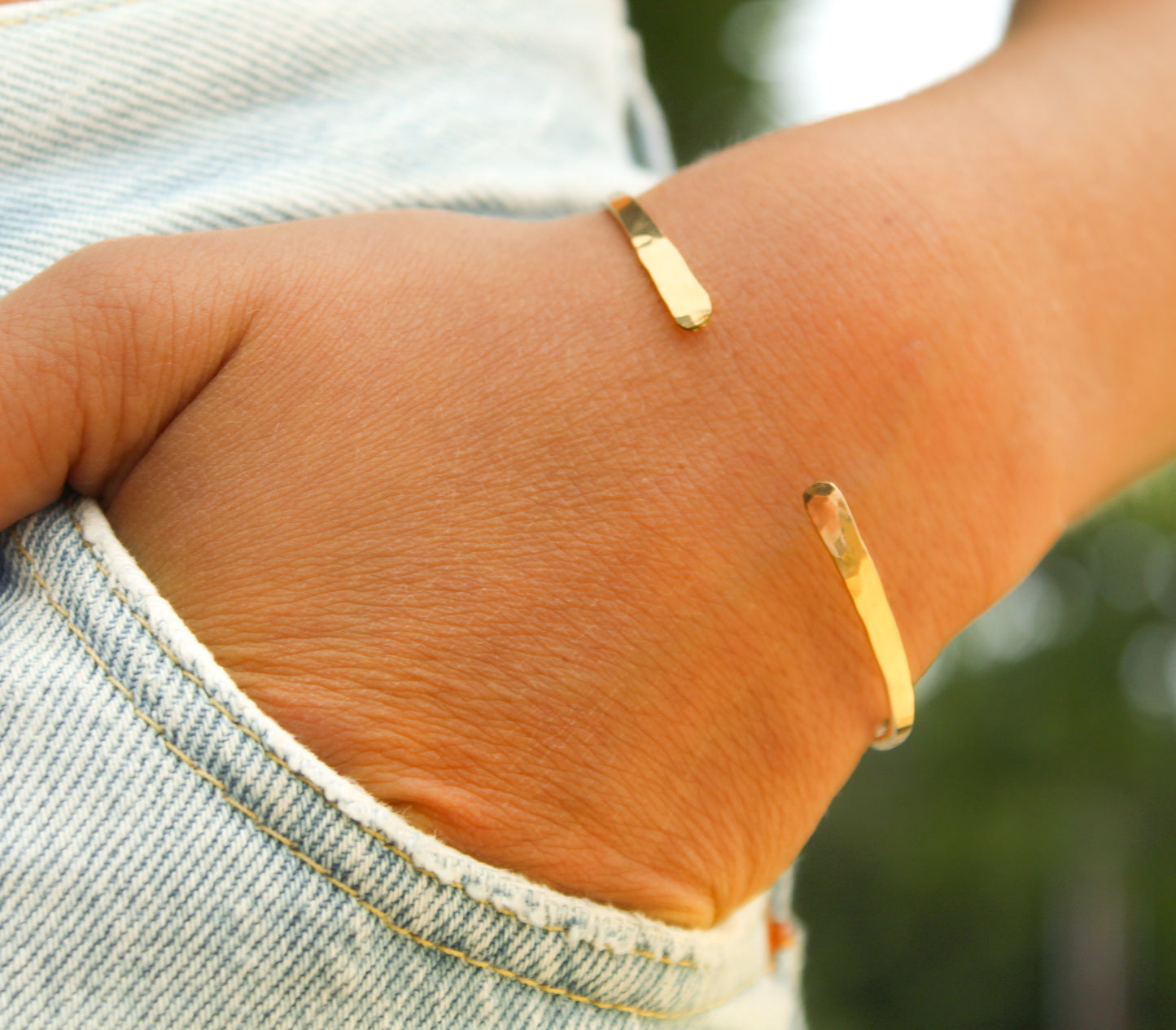 14k Gold Filled Hammerred Cuff Bangle Bracelet