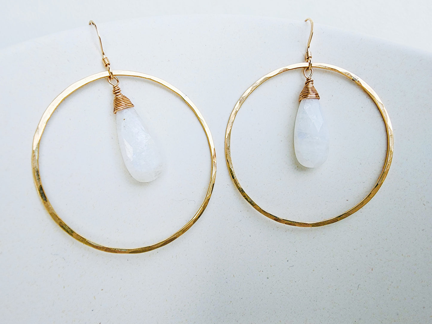 Moonstone Hoop Earrings, Silver, Gold