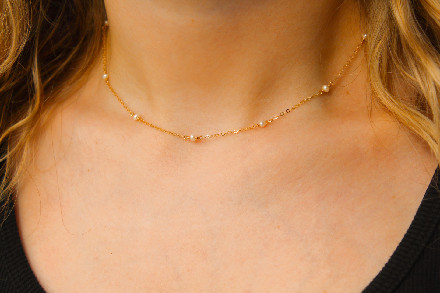 Dainty Pearl Necklace 14k Gold Filled