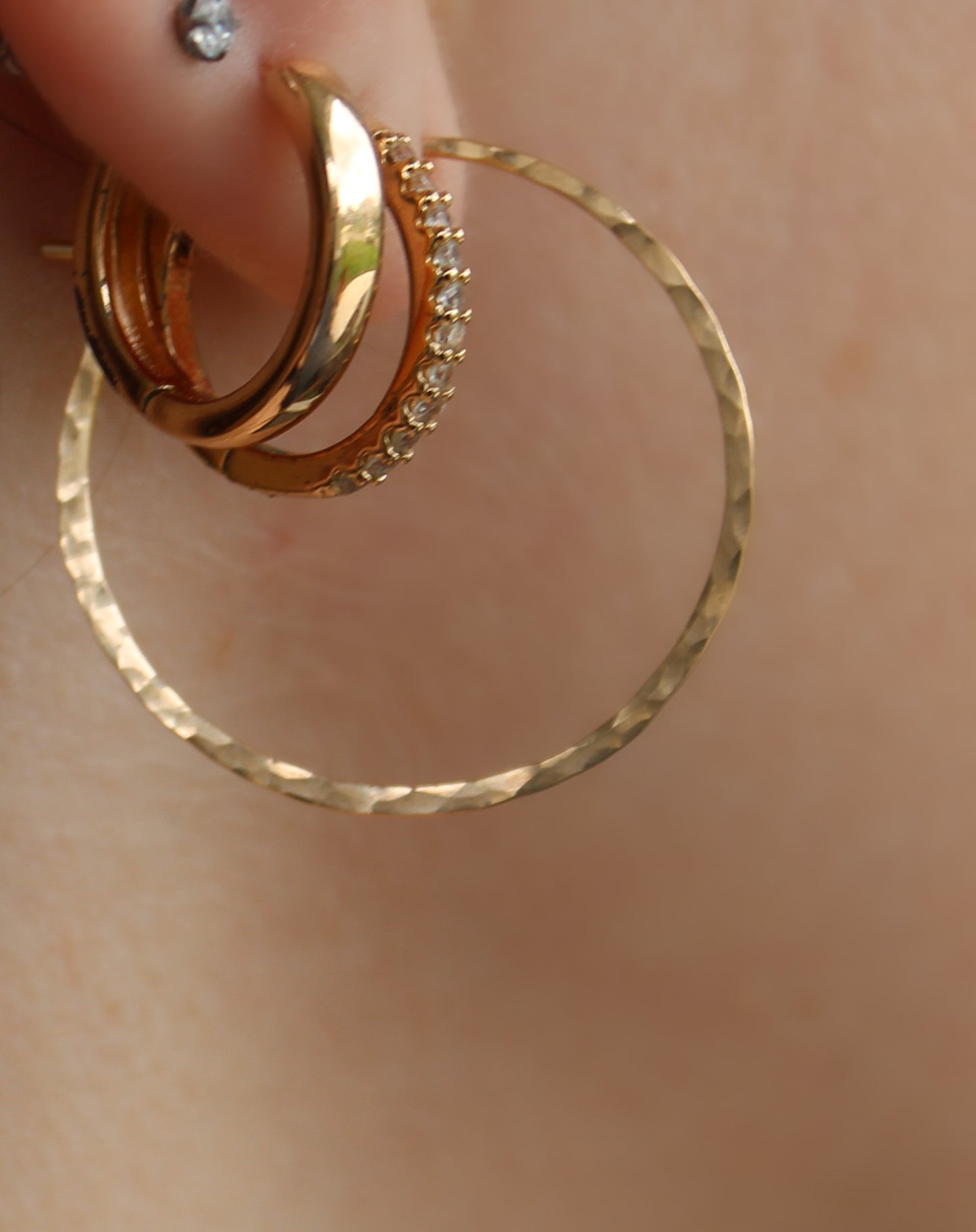 Gold Hoop Earrings, Dainty Hammered Hoops