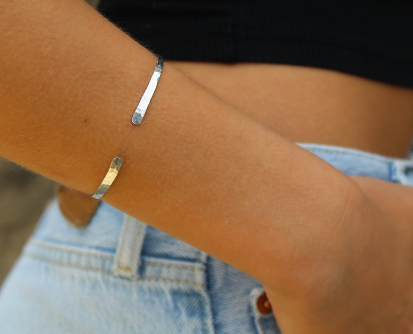 Sterling Silver Hammered Cuff Bangle Bracelet