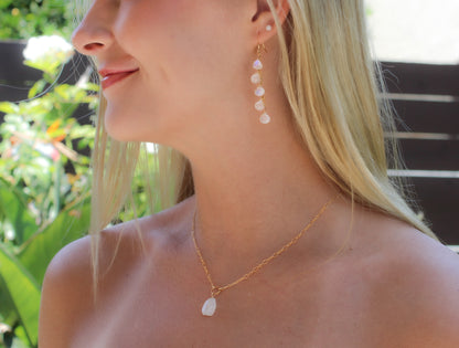 Dangle Faceted Teardrop Multi-Moonstone Earrings