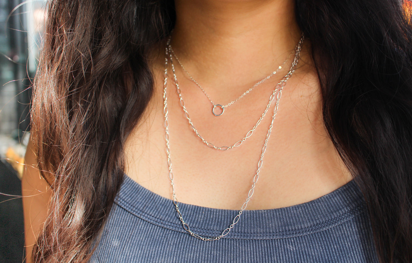 Long Sterling Silver Figaro Chain Wrap Necklace