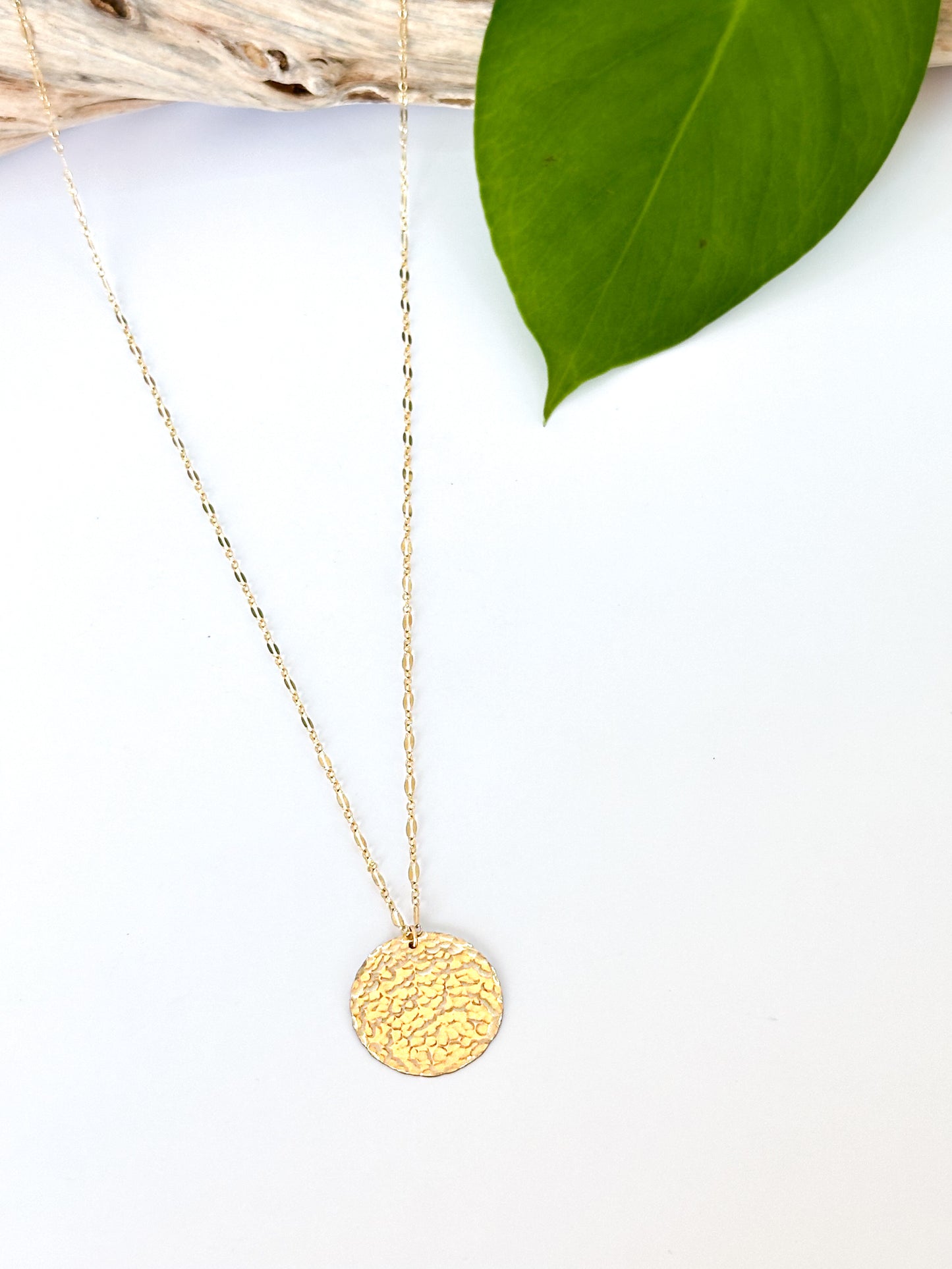 Large Hammered Circle Necklace, 14k Gold Fill, Sterling Silver