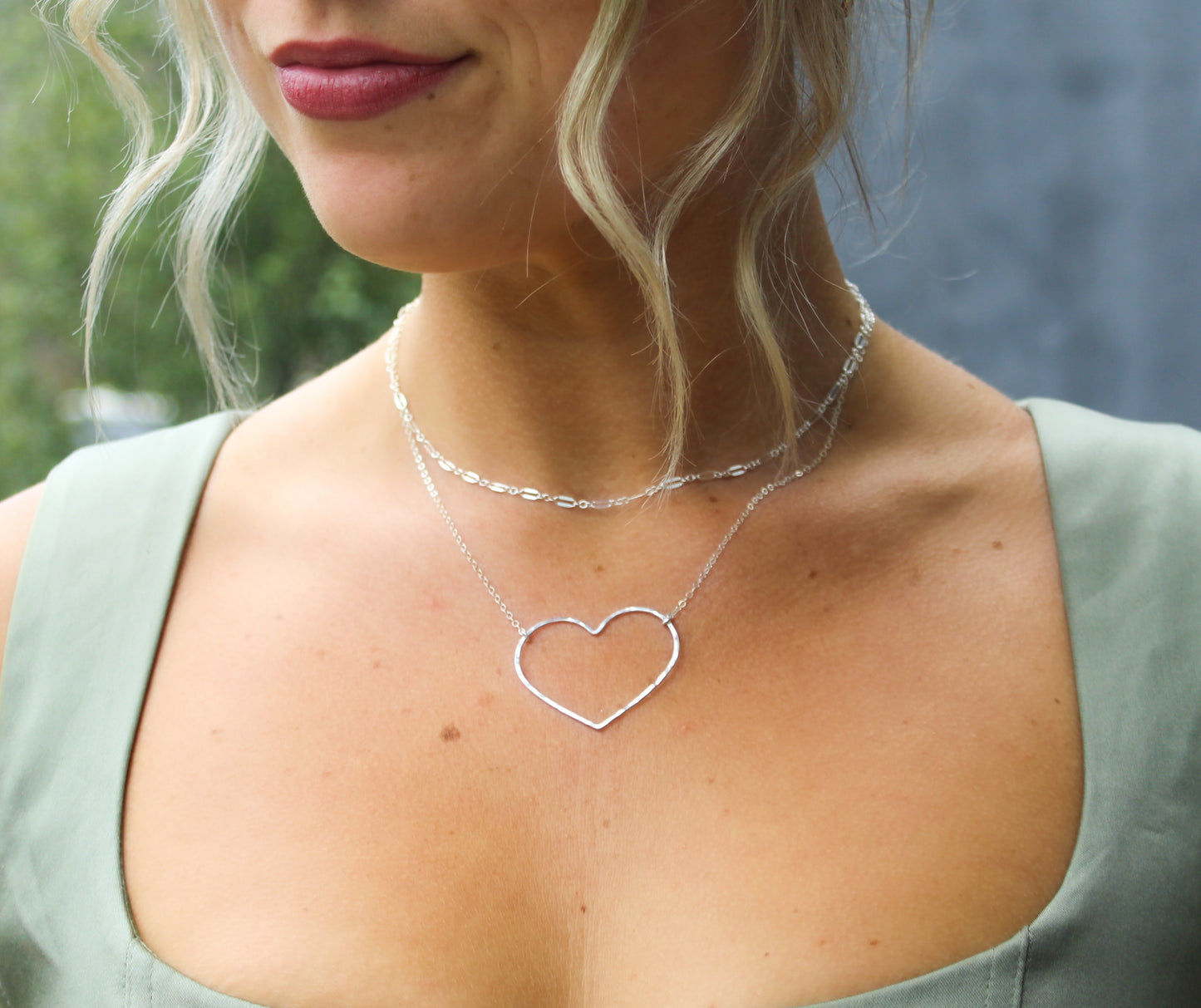 Large Sterling Silver Open Heart Necklace