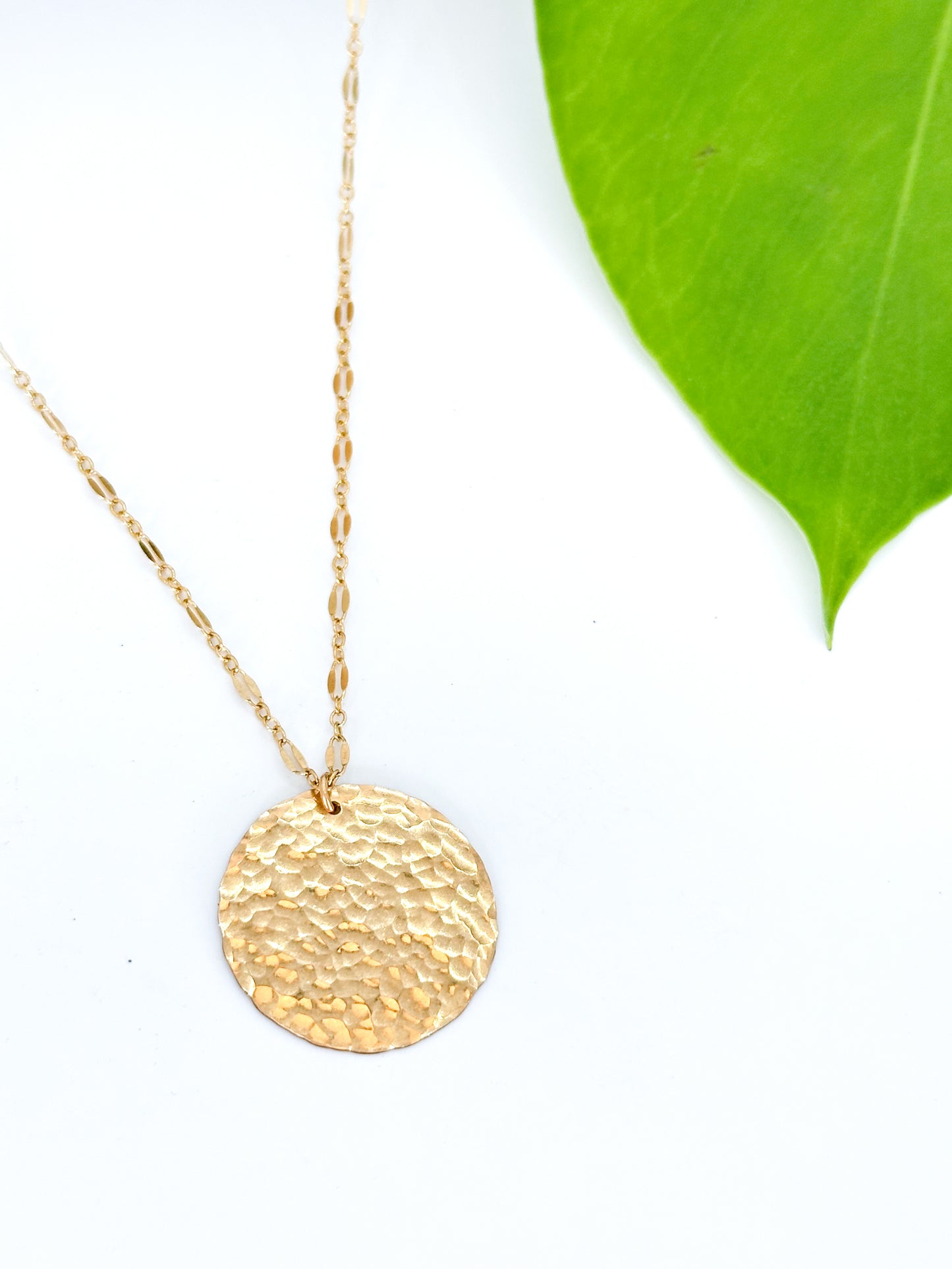 Large Hammered Circle Necklace, 14k Gold Fill, Sterling Silver