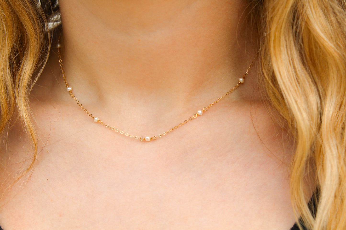 Dainty Pearl Necklace 14k Gold Filled