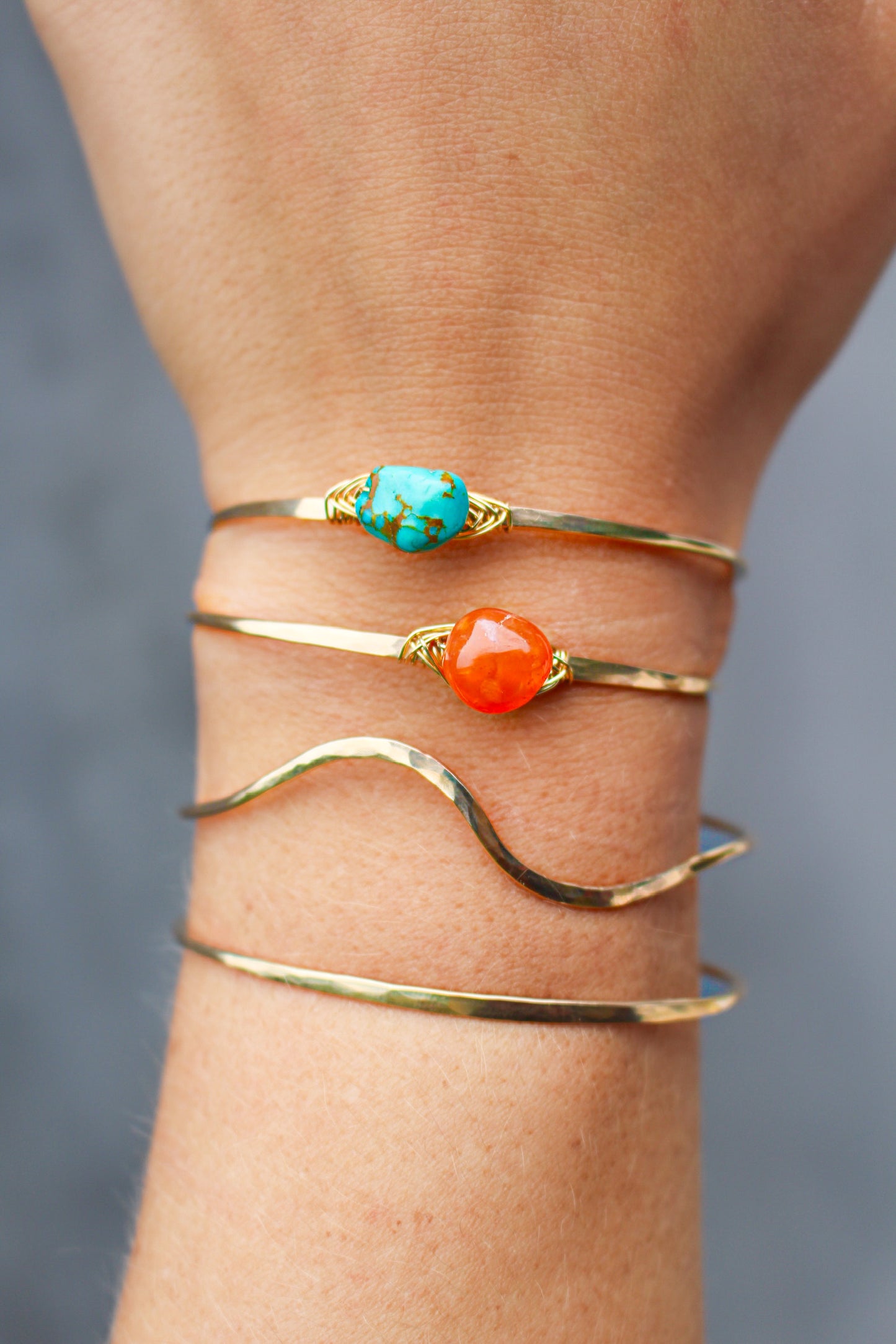 Turquoise Gemstone Bangle, Sterling Silver, 14K Gold Fill